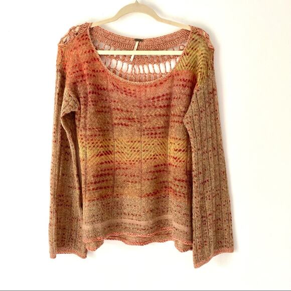 Free People Crochet Back Bell Sleeve Sweater size small - Picture 3 of 9